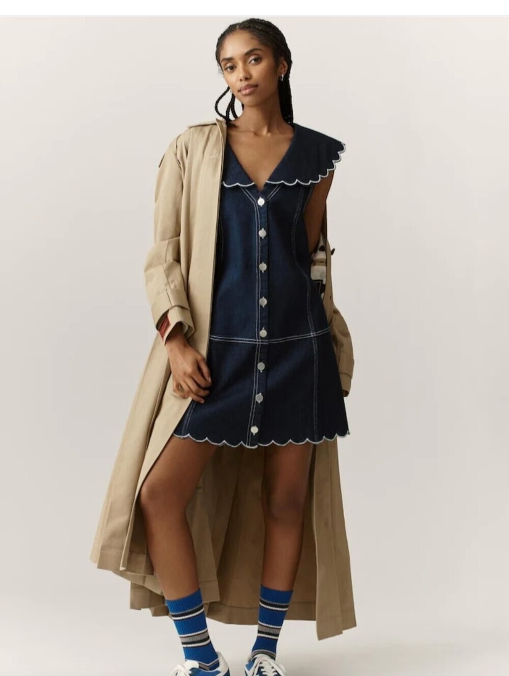 Anthropologie Pilcro Scalloped Denim Buttondown Love Dress MP NWOT Nautical